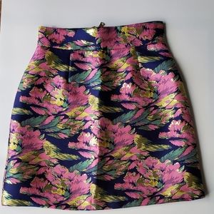 Blue floral jacquard mini skirt